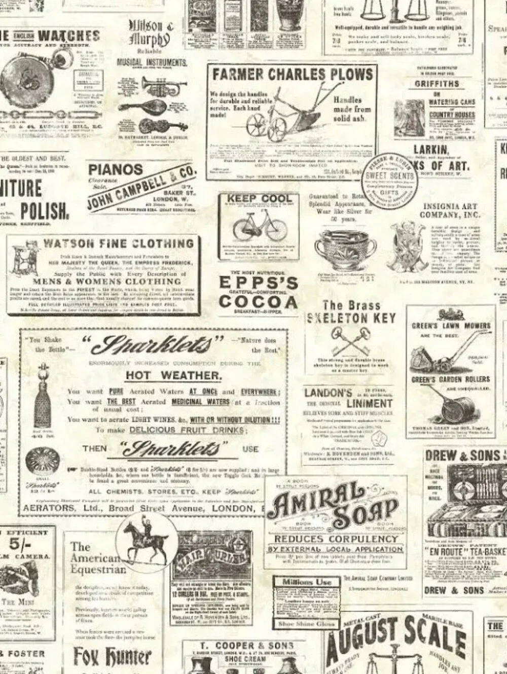 Wallpaper Adamstown Beige & Black Newspaper Ads
